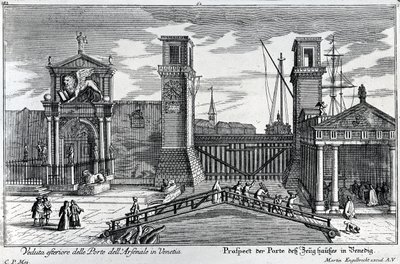 View of the Gates at the Entrance to the Arsenal in Venice, published by Martin Engelbrecht, c.1740s by German School